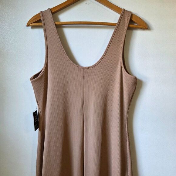 NEW WITH TAGS EXPRESS NUDE RIBBED SCCOP NECK BODYCON MIDI DRESS SZ L - Picture 8 of 14